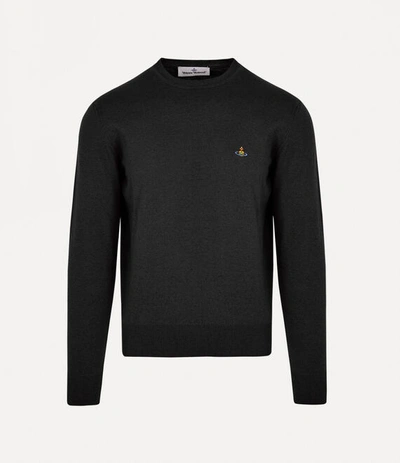 Vivienne Westwood Black Crewneck Sweater With Orb Embroidery In Cotton And Cashmere