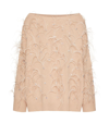 VALENTINO WOOL FEATHER-TRIMMED SWEATER