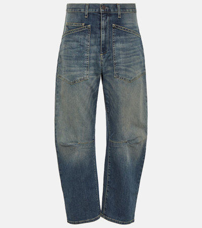 Nili Lotan Shon Slit Cotton Jeans In Blue