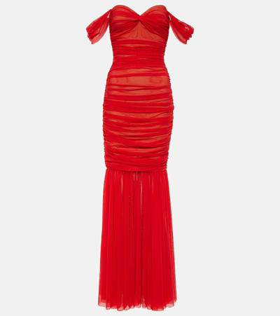 Norma Kamali Walter Off-shoulder Mesh Gown In Red