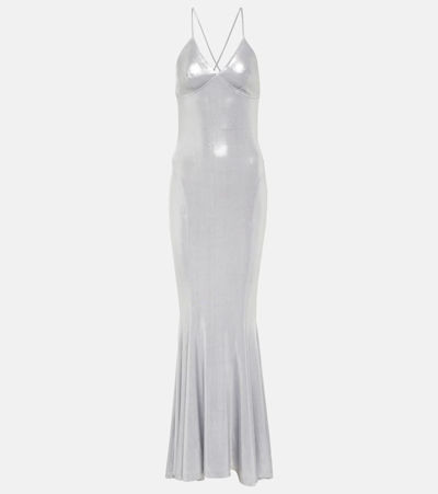 Norma Kamali Open-back Stretch-lamé Gown In Silver