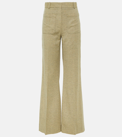 Victoria Beckham High-rise Wool-blend Flared Pants In Green