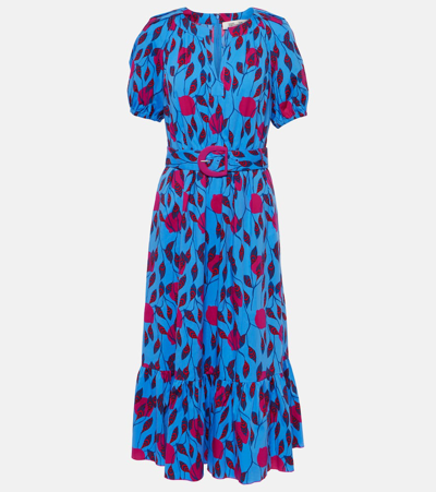 Diane Von Furstenberg Lindy Cotton Poplin Midi Dress In Blue