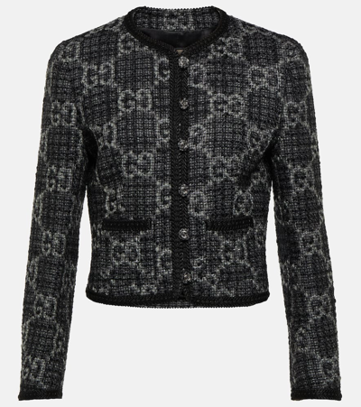 Gucci Gg-jacquard Wool-blend Tweed Jacket In Grey