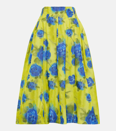 Marni Pleated Floral-print Flare Midi Skirt In Yellow