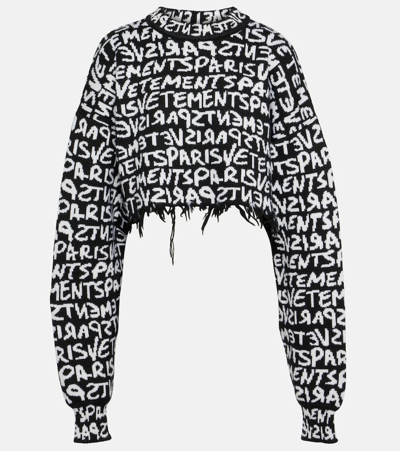 Vetements Monogram Cropped Wool Sweater In Black And White