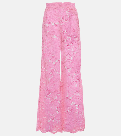 Dolce & Gabbana Mid-rise Lace Wide-leg Pants In Pink
