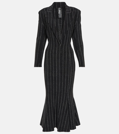 Norma Kamali Pinstripe Jersey Midi Dress In Black