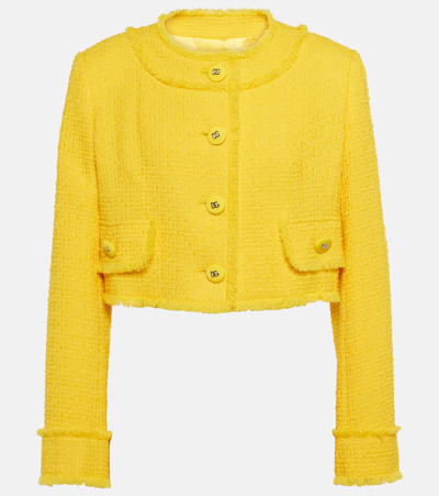 Dolce & Gabbana Raschel Cropped Tweed Jacket In Yellow