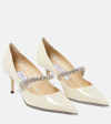 Jimmy Choo Bing White Pumps With Crystal Embellishments And High Cone Heel In Patent Leather Blend Woman In White