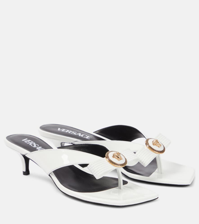 Versace Gianni Ribbon Low Patent Mules In White