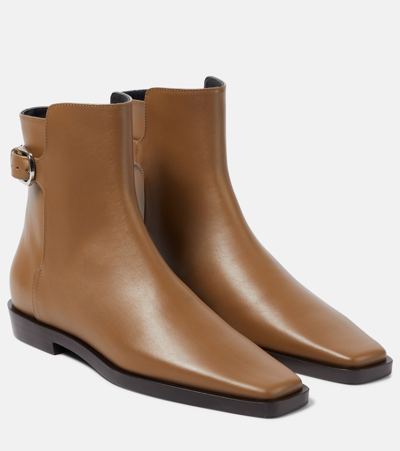 Totême The Belted Leather Ankle Boots In Beige