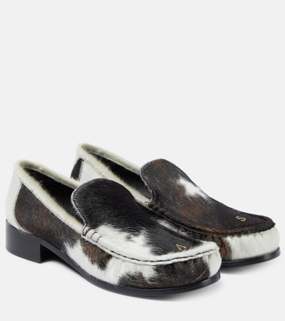 Acne Studios Brown & White Leather Loafers In Multicoloured