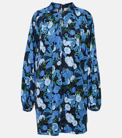 Diane Von Furstenberg Silka Pleated Floral-print Shift Mini Dress In Dragon Dance