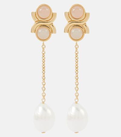 Chloé Embellished Faux Pearl Drop Earrings In Gold