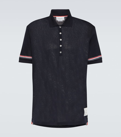 Thom Browne Blue Pique Polo In Dark Blue