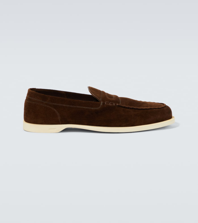 John Lobb Pace Suede Loafers In Brown