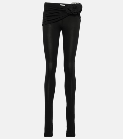 Magda Butrym Floral-appliquéd Silk Georgette-trimmed Jersey Pants In Black