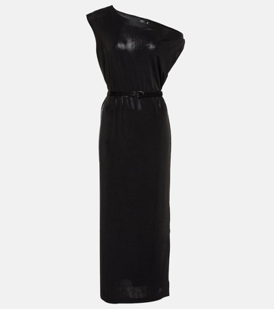 Norma Kamali Draped Lamé Midi Dress In Black