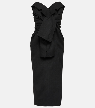 The Row Arpelle Strapless Wool Midi Dress In Black