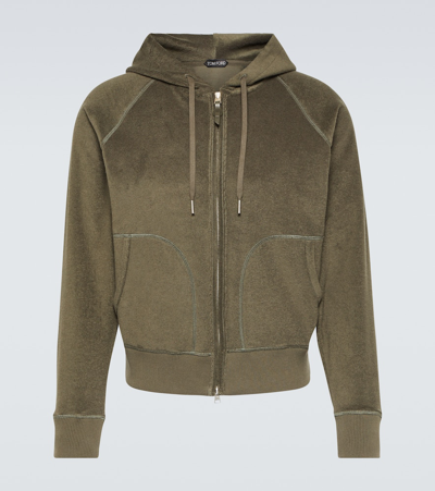 Tom Ford Towelling Cotton Hoodie In Green