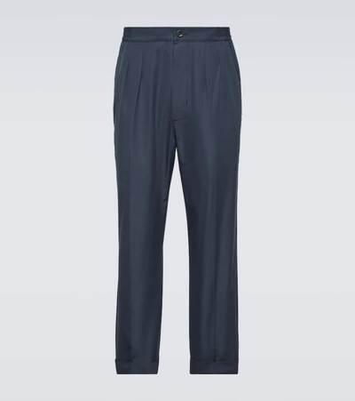 Tom Ford Cotton And Silk Straight Trousers In Blue