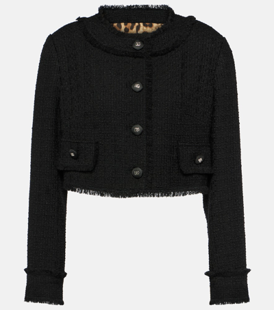 Dolce & Gabbana Cropped Wool-blend Tweed Jacket In Black