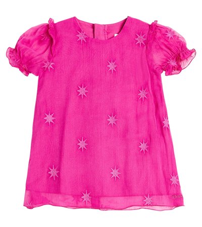 Chloé Baby Short-sleeve Silk Dress In Pink