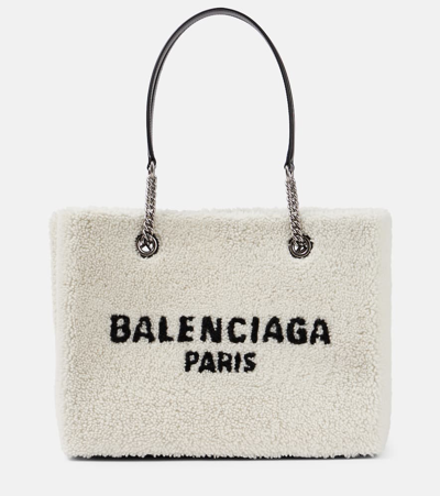 Balenciaga Duty Free Medium Shearling Tote Bag In Neutrals