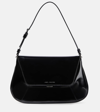 Amina Muaddi Leather Handbag With Curved Base And Reptile Motif Embossing In Black