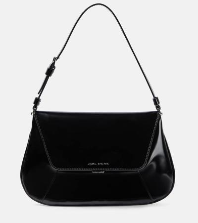 Amina Muaddi Ami Leather Shoulder Bag In Black