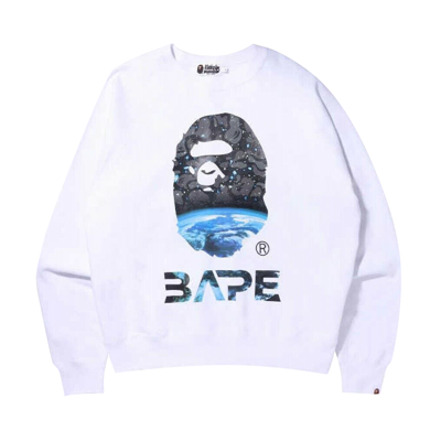Pre-owned Bape Space Camo Ape Head Loose Fit Crewneck 'white'