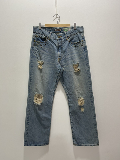 Pre-owned Distressed Denim X Vintage Quarter Gemini Ripped Distressed Denim Jeans In Light Blue Wash
