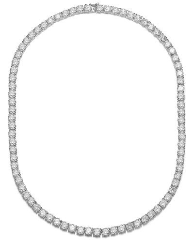 Rachel Glauber Rhodium Plated Cz Tennis Necklace In Metallic