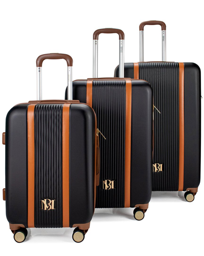 Badgley Mischka Mia 3pc Expandable Retro Luggage Set In Black