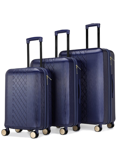 Badgley Mischka 3pc Diamond Expandable Luggage Set In Navy