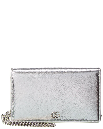 Gucci Silver-tone Gg Marmont Mini Leather Chain Wallet