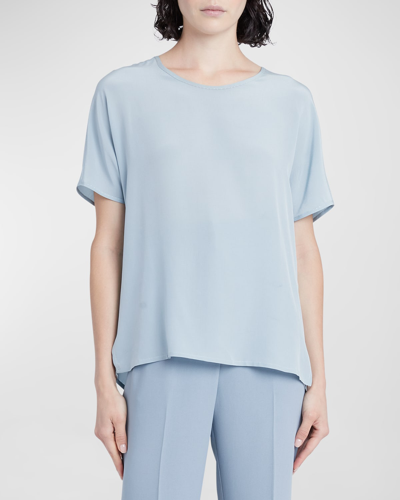 Kiton Scoop-neck Short-sleeve Silk T-shirt In Lt Blu