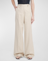 KITON HIGH-RISE METALLIC LINEN-BLEND WIDE-LEG trousers