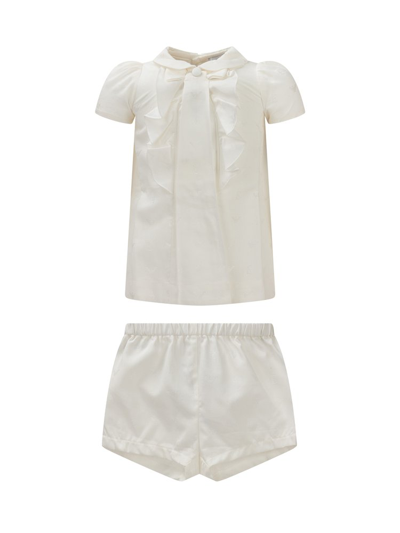 Emporio Armani Kids Ruffled Detail Blouse And Short Set In White