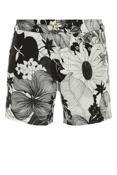 Tom Ford Mens Combo Black Floral-print Waist-adjuster Swim Shorts In Multicolor