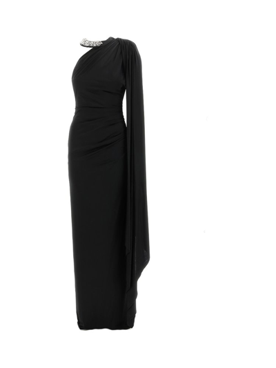 Alexandre Vauthier Embellished One Shoulder Satin Gown In Black