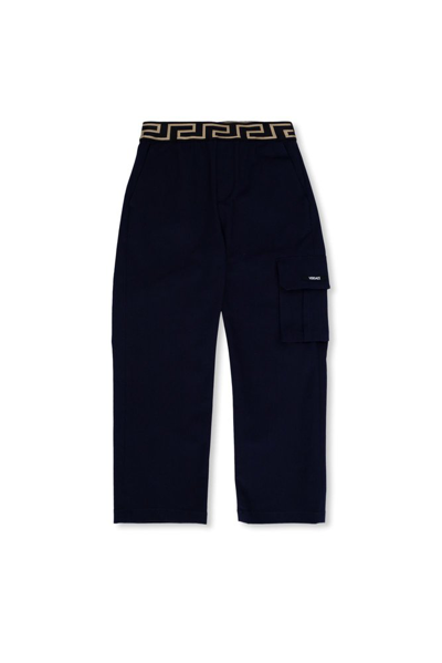Versace Kids' Greca Logo-waistband Cargo Trousers In Blue