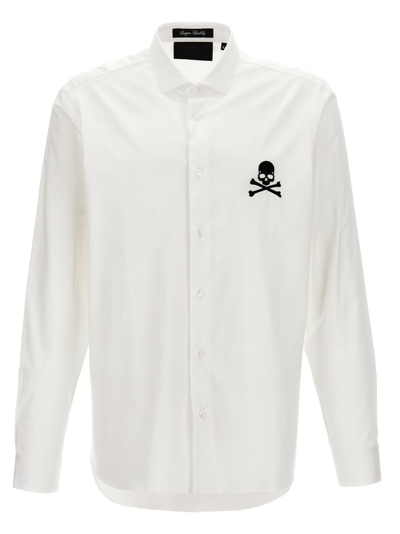 Philipp Plein Skull Bone Embroidered Shirt In White