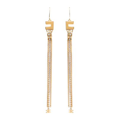 Elisabetta Franchi Pendant And Strass Logo Earrings In Gold