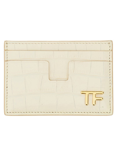 Tom Ford Logo Plaque Embossed Cardholder In White