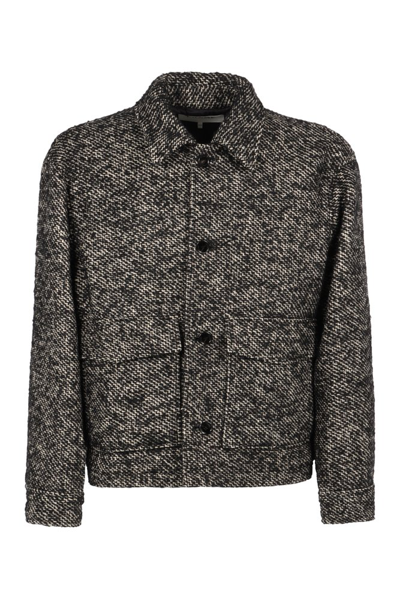 Frame Tweed Trucker Jacket In Black