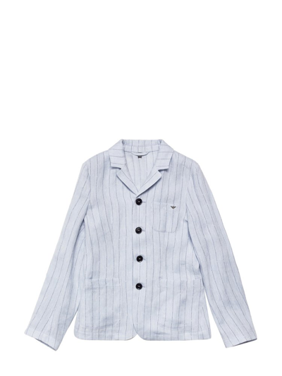 Emporio Armani Kids Striped Buttoned Jacket In Blue