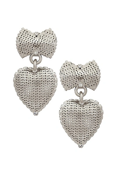 Alessandra Rich Heart Pendant Pearl Earrings In Cry Silver