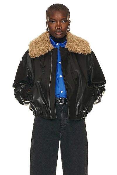 Lemaire Shearling Leather Blouson Jacket In Dark Chocolate